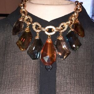 Geometric Crystal Necklace Statement goldtone  Possibly Hush